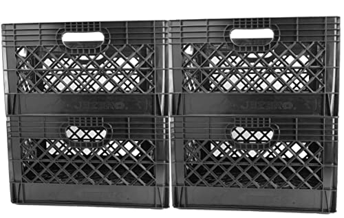 JEZERO 24 Quart 4-Pack Heavy Duty Plastic Crate | Stackable Multi-Purpose Storage Bin for Garage, Home, Office, Groceries, Outdoor, Camping & Kayaking | Black Utility Tote, 19" x 13" x 11" - style: 4-pack