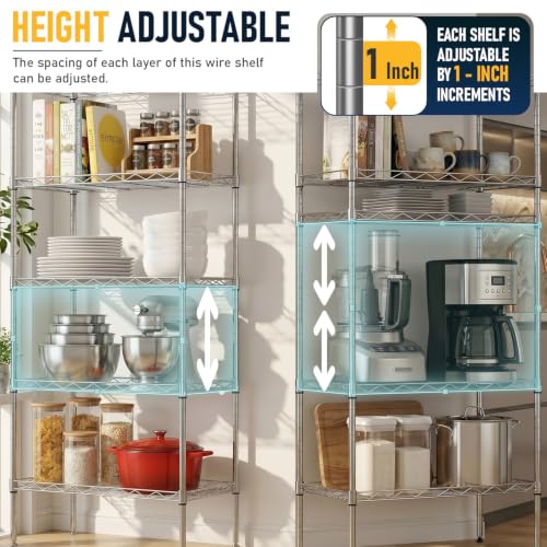 FDW | 5-Tier Wire Shelf | 22" x 12" x 48" | Chrome - color: Chrome, size: 22×12×48