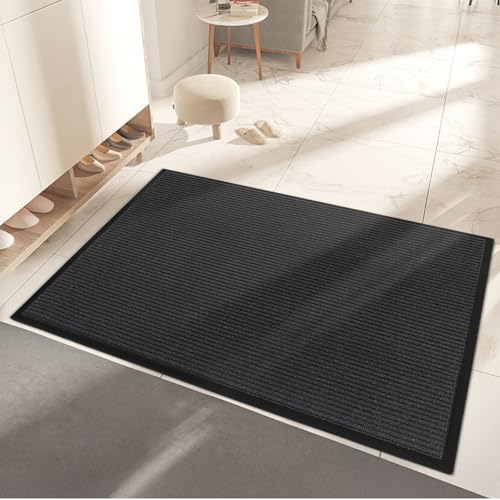 ROVSUN Front Door Mat Indoor Outdoor Entrance, Waterproof Heavy Duty Doormat, Stain and Fade Resistant, Low Profile, Easy Clean Welcome Floor Mats for Commercial Entry Patio Porch, 59"×35", Grey