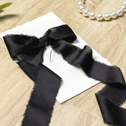 Keypan Black Frayed Satin Chiffon Ribbon, 1.5 Inches, 21 Yards - color: Black