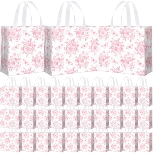 Abbylike 30 Pack Pink Floral Reusable Gift Bags with Handles, Party Favors - style: Pink Floral