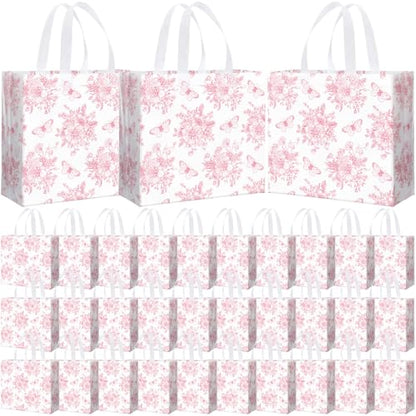 Abbylike 30 Pack Pink Floral Reusable Gift Bags with Handles, Party Favors - style: Pink Floral