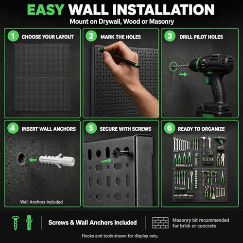 4 Pack Peg Board, 16×12" Black Metal Pegboard Wall Panels for Garage - size: Square