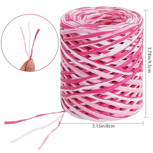 TONIFUL Raffia Paper Ribbon 492 Feet Raffia Yarn for Gift Wrapping - White Pink Hot Pink Packing Paper Twine for Gift Wrapping, DIY Crafts, Floral Bouquet, Anniversary, Valentines Party Supplies - color: Hotpink-pink-white