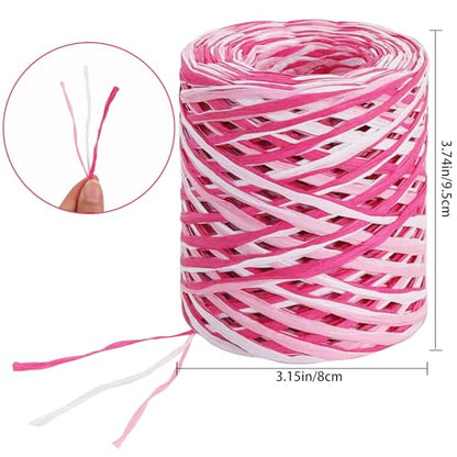 TONIFUL Raffia Paper Ribbon 492 Feet Raffia Yarn for Gift Wrapping - White Pink Hot Pink Packing Paper Twine for Gift Wrapping, DIY Crafts, Floral Bouquet, Anniversary, Valentines Party Supplies - color: Hotpink-pink-white