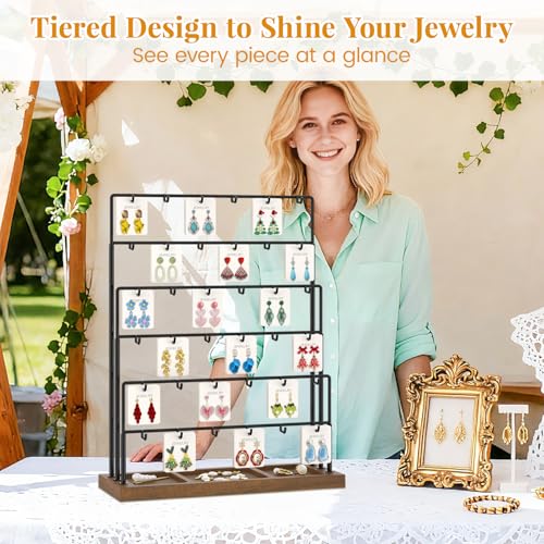 EsLuker.ly Earring Card Display Stand for Vendors Events Selling, 36 Hooks - color: Dark Brown+Black