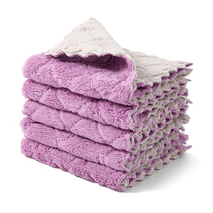 kimteny Microfiber Dish Cloths for Washing Dishes 5 Pack, Purple-Grey - color: Purple-grey