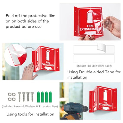 Faittoo Fire Extinguisher Sign, Fire Extinguisher with Down Arrow - 5 Pack 6 x 8 Inches V-Shaped Acrylic Plastic, 4 Pre-Drilled Holes, Includes Matching Screws, Use for Home Office/Business - style: V-shaped 5 Pack