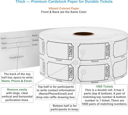 Tacticai 1000 Blank Raffle Tickets, 50/50 Double Roll, White - color: B - Double Roll - 1,000 Tickets - Blank - White