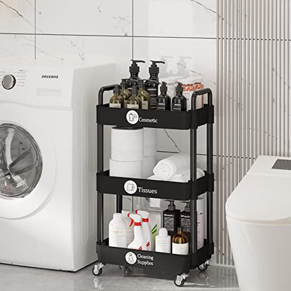 3 Tier Rolling Cart with Wheels, Utility Storage Carts,Black - color: Black, size: 3-Tier