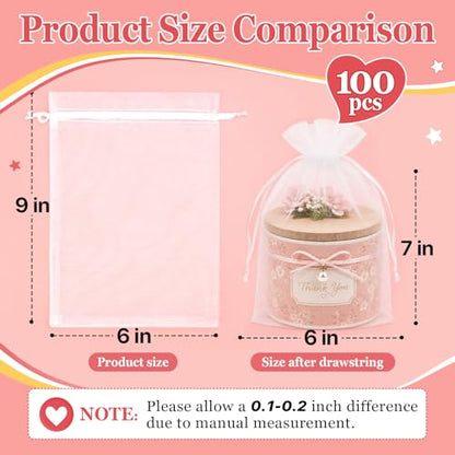 ANZNKU 100PCS Organza Bags 6x9, White Small Mesh Gift Bags Drawstring Bulk - color: White
