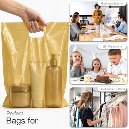 Choice Marts 100 Gold Plastic Bags With Handles 12x15 Merchandise Bags - color: Gold