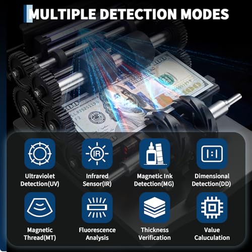 Garvee Money Counter Machine with Value Count, Dollar Euro UV/MG/IR/DD/MT Counterfeit Detection, Bill Counter with Batch Add Value Count Modes, LCD Display for Business Retail Store