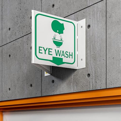 Stay Safe with our OSHA Compliant Folded Projecting Eye Wash Sign- 5"x7", 1mm Aluminum, Essential Workplace Safety Sign - color: Eye Wash