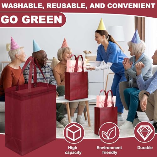 Windyun 50 Pcs Reusable Tote Bag Bulk 8 x 4 x 10 Inch, Wine Red - color: Wine Red