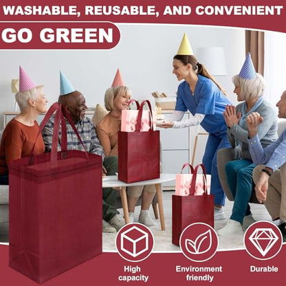 Windyun 50 Pcs Reusable Tote Bag Bulk 8 x 4 x 10 Inch, Wine Red - color: Wine Red
