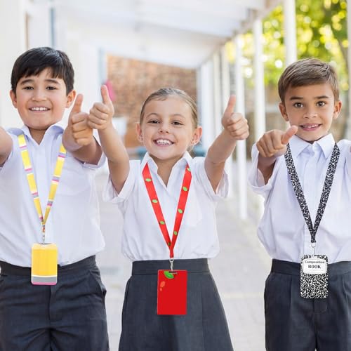 Liliaafar 4 Pcs Teacher ID Badge Holder with Lanyard Back to School Teacher Gifts Bulk Cute Composition Notebook Pencil Crayon Apple ID Badge Holder for First Day of School Stuff Office Gifts Decor - style: Back to School