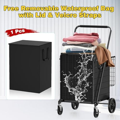 5.0 Cu Ft Folding Shopping Cart with 360° Braked Swivel Wheels