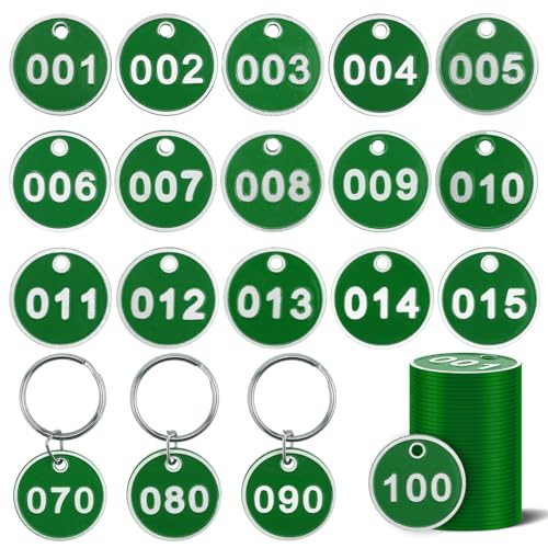 1-100 Numbered Key Tags, Round Metal Tags, Key Chain Labels, Key Tag for Home, Office and Garage, Dorm Keys, House Lockers (Green) - color: 1-100 Green