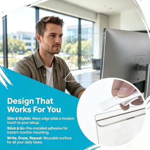 4 Pack Monitor Sticky Note Holder and Computer Memo Board, Clear Desk Stand