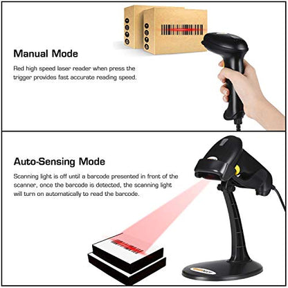 WoneNice Hands-Free USB Barcode Scanner with Stand for School Book Checkout