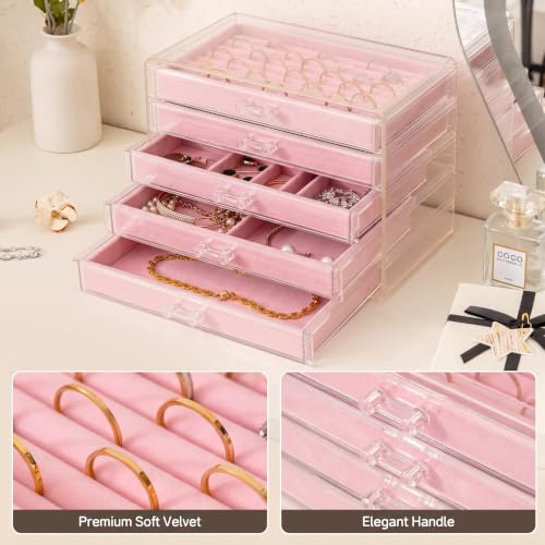 Frebeauty Acrylic Jewelry Box,5-Layer Jewelry Organizer with Drawers - color: Pink