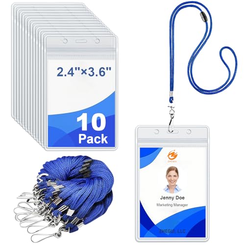 Breakaway Lanyards for ID Badges 10 Pack with Clear Vertical Badge Holders - color: Breakaway Blue, size: 10 Pack