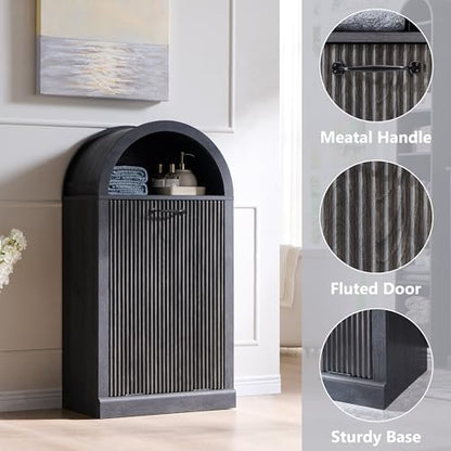 IFGET Arched Tilt-Out Trash Can Cabinet, Fluted 10 Gallon Trash Can with Open Shelf, Modern Laundry Hamper Cabinet, Hidden Garbage Can with Storage Basket for Kitchen, Living Room, Dark Grey - color: Dark Grey