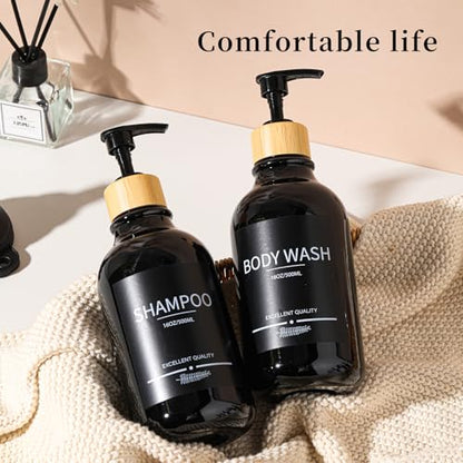 Shampoo and Conditioner Dispenser Bottles,5Pack Dispenser Bottles Refillable,16.9oz Shower Containers for Conditioner,(Black) Bathroom Shampoo Dispenser Set - color: Black-b