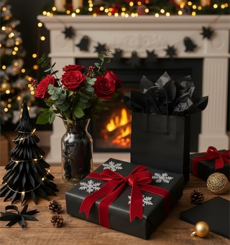 500 Sheets Halloween Black Tissue Paper Bulk 15 x 20 Inch for Gift Bags - color: Black, size: 15 x 20 Inch