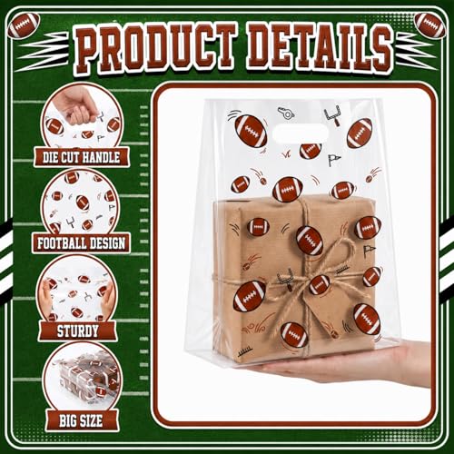 Pasimy 12 Pcs Football Gift Bags with Handles, Clear Football Plastic Bags - style: Clear Football