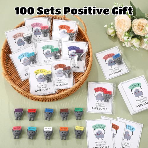 Gejoy 100 Sets You Rock Mini Figures Rubber Toys with Positive Cards - style: Rock