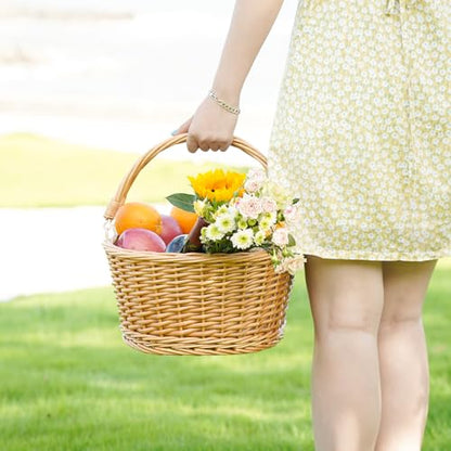 Large Wicker Basket with Handle, Empty Willow Basket,16 Inch,White - color: White