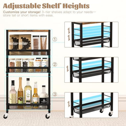 Narrow Storage Cart with Wheels,4-Tier Narrow Kitchen Carts Slim Rolling Cart,Skinny Storage Cart for Small Spaces,Rolling Utility Cart for Livingroom,Diningroom,Office,Laundry Room,Bathroom - size: 6.0"D x 15.4"W x 31.5"H