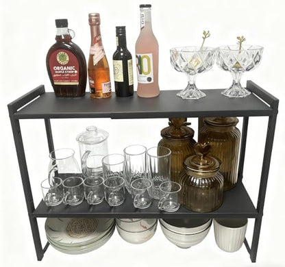 2 Tier Expandable Shelf 7.9"D Adjustable Countertop Riser Metal Black - color: Black, size: 7.9"D (normal) - 2 Tier