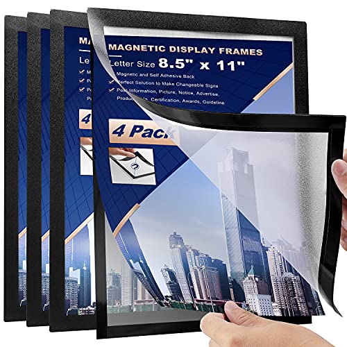 4Pcs Magnetic Signs Holder, For 8.5" x 11" Letter, Sturdy PVC Magnetic Document Holder, Magnetic Picture Poster Frame, Can Self-Adhesive Wall/Door/Window or Magnetic for Refrigerator - size: 4 Pcs- 8.5"×11"