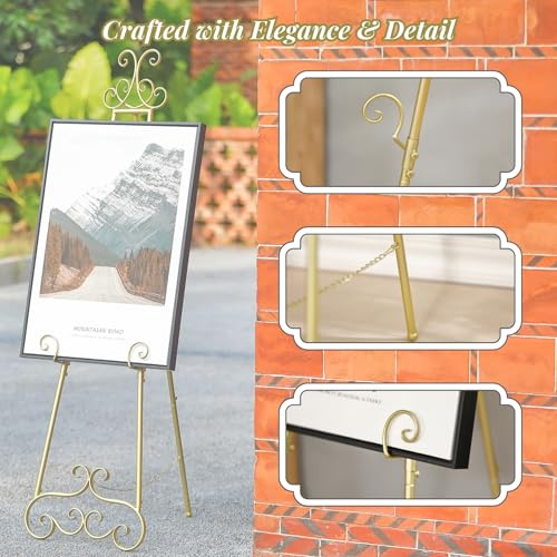 57”H Metal Easel Stand for Sign Gold Large Adjustable Heavy Duty - color: Gold