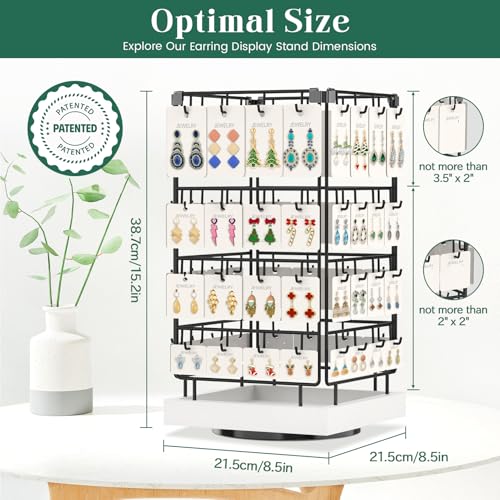 EsLuker.ly Rotating Earring Display Holder Stand for Vendors Selling, White - color: White+Black
