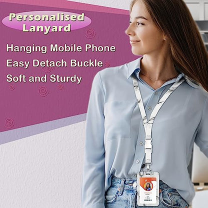 ID Badge Holder with Lanyard,Retractable ID Badge Card Holders Detachable Neck Lanyard Strap with Badge Reel and Vertical ID Holder for Nurse Students Teachers Office Staff(Marble White) - color: Marble White