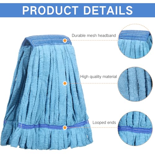 Lallisa 2 Pcs Commercial Mop Head Replacement 18 Oz Tube Microfiber Mop Heads for Floor Cleaning Industrial Mop Heads Blue Looped End Wet Mop Head Refill for Home Commercial Industrial Use - color: Blue