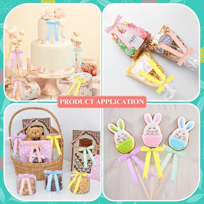 Riceshoot 24 Pcs Pastel Satin Ribbon Bows Twist Tie 5x7'' for Gift - color: Macaron