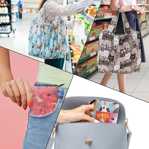 Noilk4 Pack 50Lbs Foldable Large Washable Market Bags, Compact Easy Storage - color: Animals 4 Pack