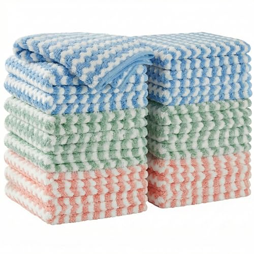 JOYMOOP 18 Pack Microfiber Cleaning Cloth, Kitchen Towels for Dish Drying Washing, Absorbent Streak Free Lint Free Rags for Cleaning, Reusable and Washable Towels - 10" x 10" - color: Mixed [Pink+blue+green]