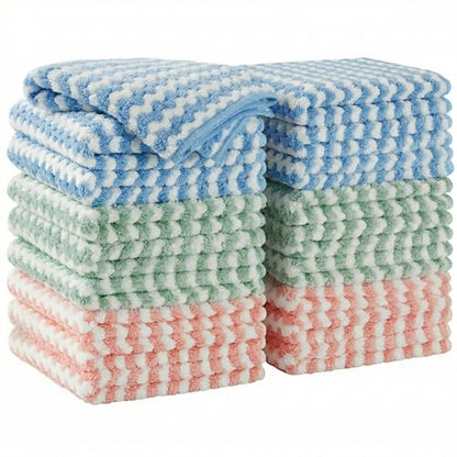 JOYMOOP 18 Pack Microfiber Cleaning Cloth, Kitchen Towels for Dish Drying Washing, Absorbent Streak Free Lint Free Rags for Cleaning, Reusable and Washable Towels - 10" x 10" - color: Mixed [Pink+blue+green]