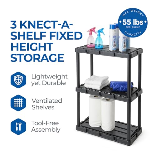 Gracious Living Knect-A-Shelf 3-Shelf Solid Light-Duty Storage, Black - color: 3 Shelf - Black, size: 1 Pack
