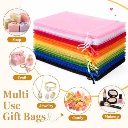 ANZNKU 100PCS Organza Bags 6x9, Black Small Mesh Gift Bags Drawstring Bulk - color: Black