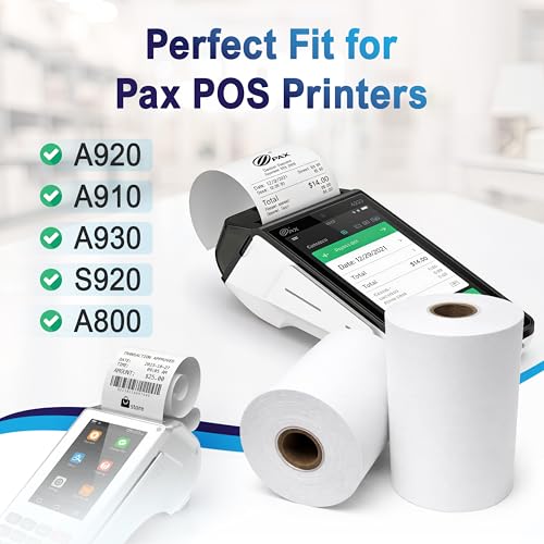 Pax Thermal Receipt Paper Rolls (50 Rolls) for Pax POS & Terminal Printers – Credit Card Machine Receipt Paper Compatible with A920 A910 A930 S920 A800, BPA Free - size: 50 rolls