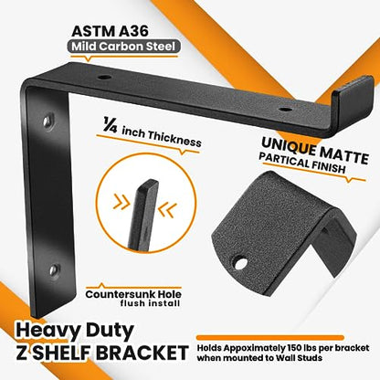 BATODA 8" Z Shelf Brackets with Lip for 7.25" Boards, Heavy Duty, Pack of 6 - size: 7.25 Inch