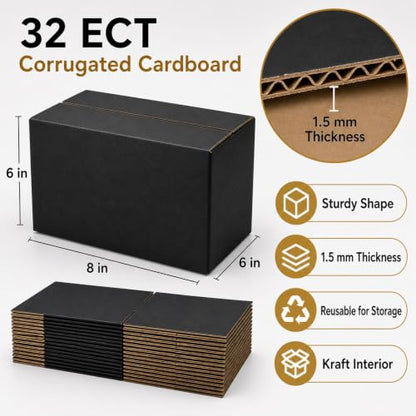 8x6x6 Black Shipping Boxes, Pack of 35 - size: 8"x6"x6"