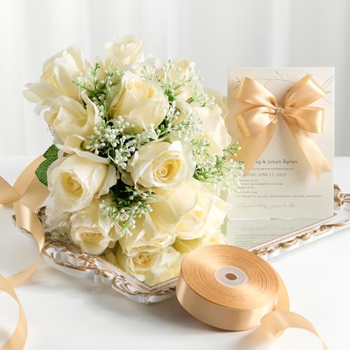 Champagne Satin Ribbon, 1 Inch, 50 Yards - color: champagne